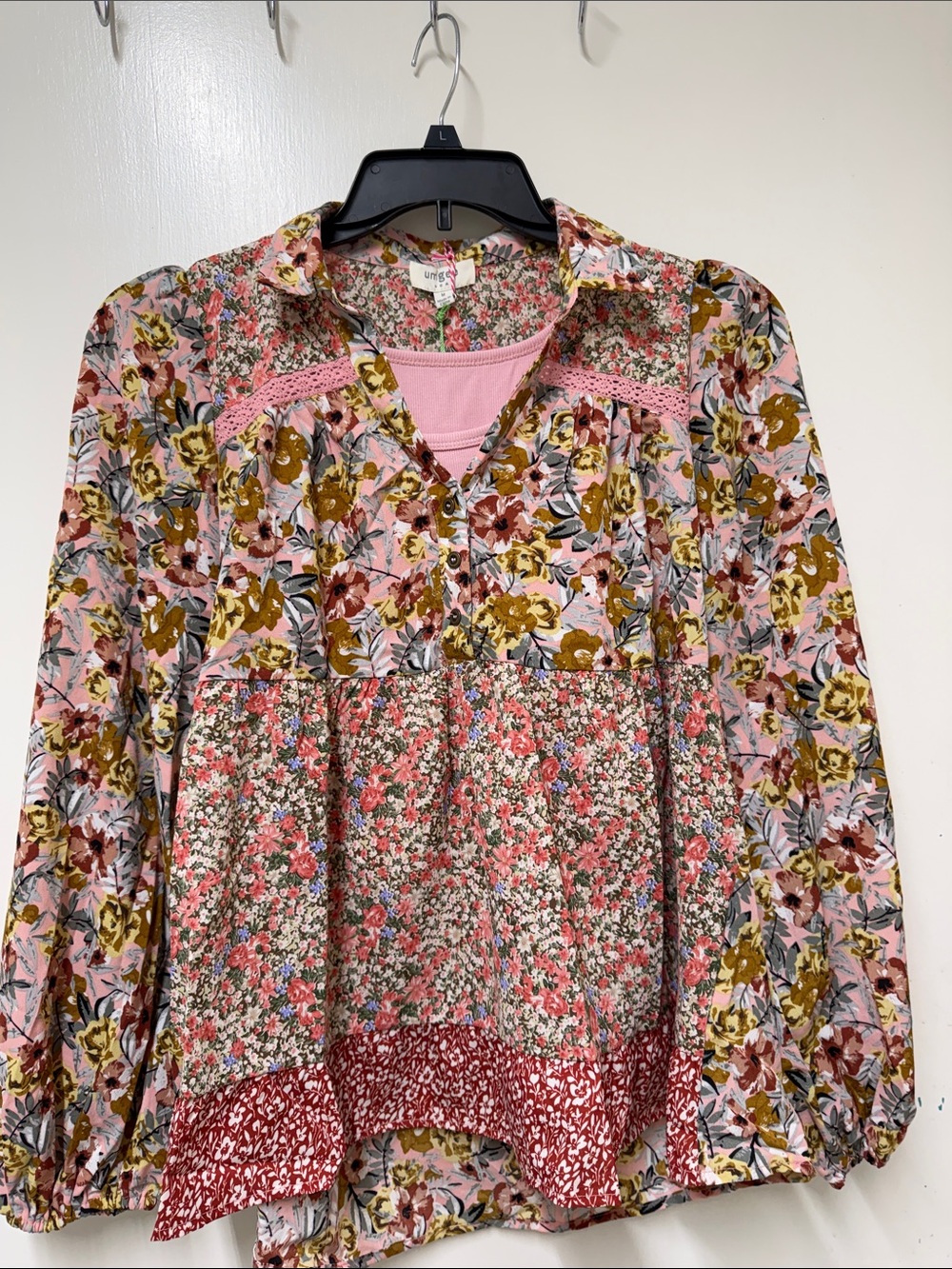 Umgee Pink Floral Patchwork Blouse - Picture 4 of 4